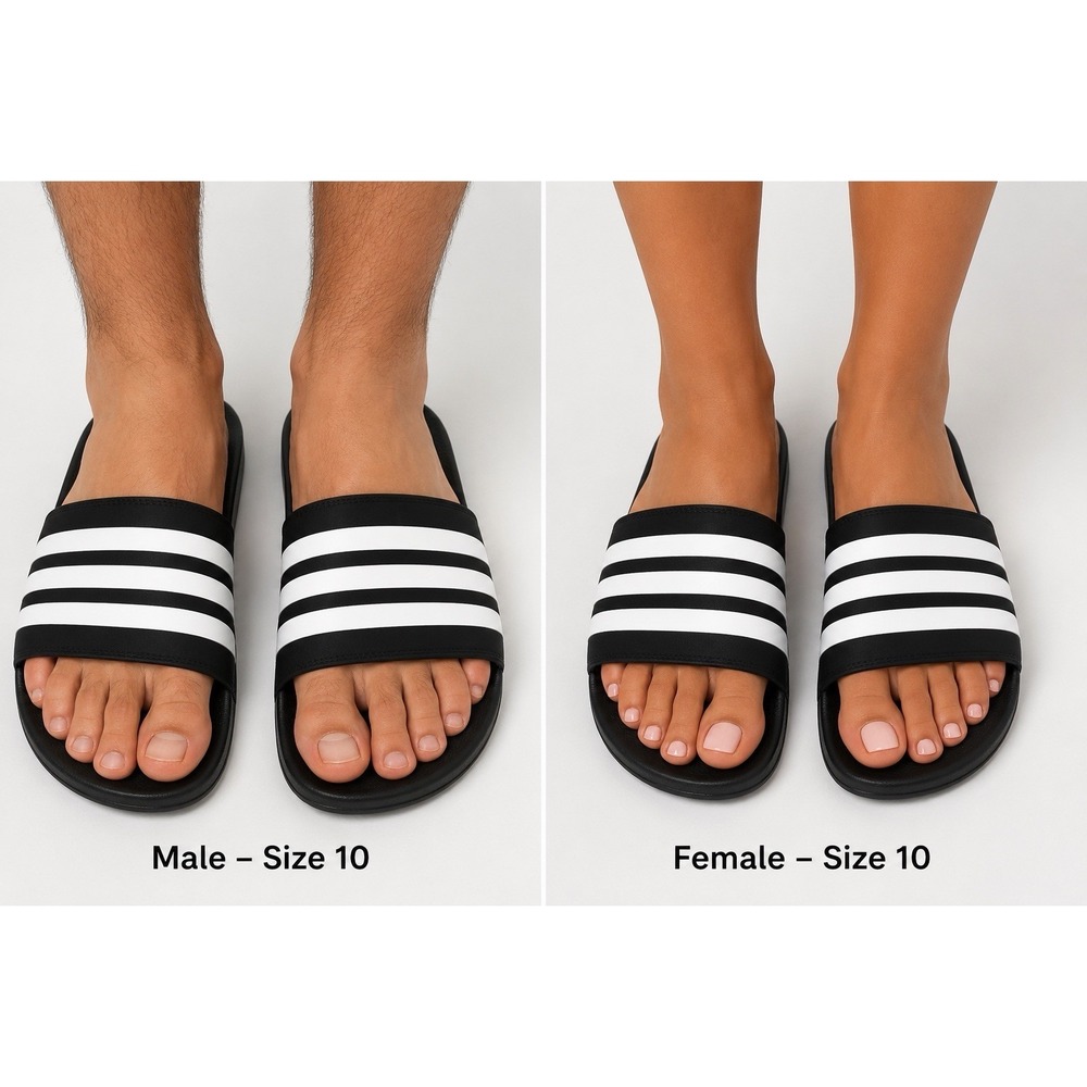 Adidas Adilette Comfort Slides - Black White Stripes - Men's 7- Women's 8